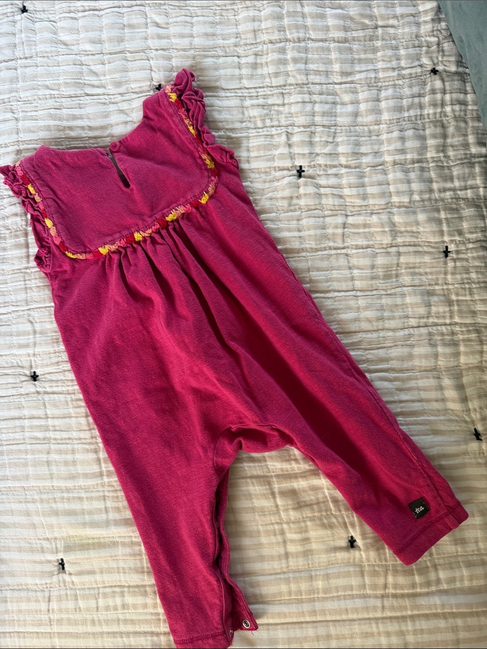 Tea Collection Raspberry Ruffle Romper with Yellow Trim - Picture 3 of 3